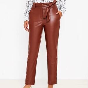 LOFT Curvy NWOT Brown Vegan Faux Leather High Waist Slim Tapered Leg Pants